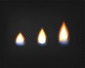 Fire candle. Realistic Fire Flames with smoke, blue fire and sparkles transparent on dark background. Burning red
