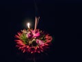 Fire from candle in the river from loykratong festival and thail