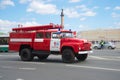 Fire car on the basis of ZIL-130 in motion. The third annual parade of retro transport in Saint-Petersburg