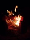 Fire. Cardboard Fireplace Set Ablaze