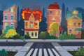 Fire city concept flat cartoon vector illustration. Town living house panorama with burning building Royalty Free Stock Photo