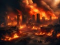 fire in the city of the world war day, burning and disaster Royalty Free Stock Photo