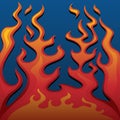 Fire Classic Style Flames on Blue Background Vector Illustration