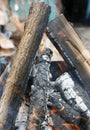 Fire. Closeup of pile of wood burning with flames in the fireplace Royalty Free Stock Photo