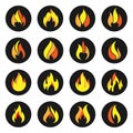 Fire color Icons on black circle.