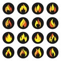 Fire color Icons on black circle. Royalty Free Stock Photo