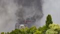 Fire At a construction site, unfinished multi-storey reinforced concrete building Royalty Free Stock Photo