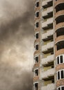 Fire At a construction site, unfinished multi-storey reinforced concrete building Royalty Free Stock Photo