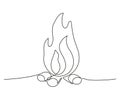 Fire continuous single art line drawing. Flame shape, bonfire, gas icon. Vector illustration