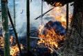 Fire in a cottage of a village burning it Royalty Free Stock Photo