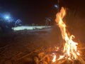 Fire Crackling in an Open Pit at Night!