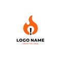 Fire creative idea vector logo design. flame illustration with light bulb exclamation mark symbol