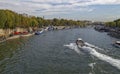 Fire Crews and Marine Police taking part in an exercise along the banks of the River Seine. Royalty Free Stock Photo