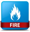 Fire cyan blue square button red ribbon in middle