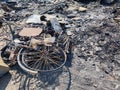 fire damage, a burnt cycle on footpath