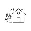 Fire damage house insurance line icon. Linear style sign for mobile concept and web design. Disaster outline vector icon. Symbol, Royalty Free Stock Photo