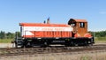 Fire damaged Oregon Pacific switcher locomovive with burnt cab