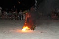 Fire dancer artist, French polynesia, Borabora Island, France Royalty Free Stock Photo