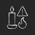 Fire danger from candles chalk white manual label icon on dark background Royalty Free Stock Photo