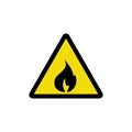 Fire danger icon. Warning sign. Attention gas. Fire hazard zone. The image of a fire flame on a yellow triangle Royalty Free Stock Photo