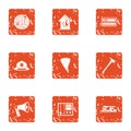 Fire danger icons set, grunge style Royalty Free Stock Photo