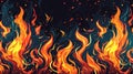 fire on dark background. black background with cartoon flames. AI Generated Royalty Free Stock Photo