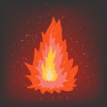 Fire on a dark background. Vector creative illustration of a flame with sparks. Royalty Free Stock Photo