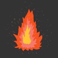 Fire on a dark background. Vector creative illustration of a flame with sparks. Royalty Free Stock Photo