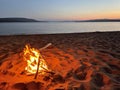 Fire on Deer Lake Beach Royalty Free Stock Photo