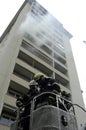 Fire department emergency response with a turntable ladder Royalty Free Stock Photo