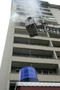 Fire department emergency response with a turntable ladder Royalty Free Stock Photo