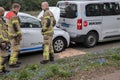 Fire Department Employees At A Car Accident By Car Hitting A Car A The Back At Amsterdam The Netherlands 29-3-2023