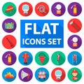 Fire Department flat icons in set collection for design. Firefighters and equipment vector symbol stock web illustration Royalty Free Stock Photo