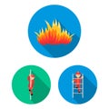 Fire Department flat icons in set collection for design. Firefighters and equipment vector symbol stock web illustration Royalty Free Stock Photo