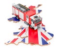 Fire department in the Great Britain. Fire engine truck on the British map. 3D rendering Royalty Free Stock Photo