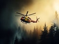 Fire department helicopter extinguishes forest fire