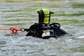 Fire department rescue diver in water