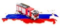 Fire department in Russia. Fire engine truck on the Russian map. 3D rendering