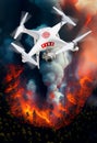 Fire Department Unmanned Aircraft System, UAS Drone Above a Forest Fire - Generative AI