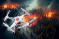 Fire Department Unmanned Aircraft System, UAS Drone Above a Forest Fire - Generative AI