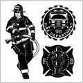 Fire department vector set - fireman s and emblems - badges, elements.