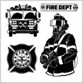 Fire department vector set - fireman s and emblems - badges, elements.