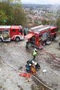 Fire departments and emergency response teams on drill Royalty Free Stock Photo