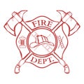 Fire Dept. Label. Helmet with Crossed Axes. Vector