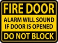 Fire Door Alarm Will Sound If Opened Sign