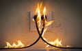 On fire electric wire plug Receptacle wall partition Royalty Free Stock Photo