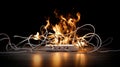 Fire in an electrical plug, socket, partition, short circuit in an electrical wire that causes the wire to catch fire. Overloading Royalty Free Stock Photo