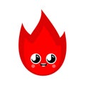 Fire Element Cute Kawaii Isolated. Funny Flames Cartoon Style. Kids Character. Childrens Style
