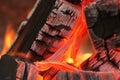 Embers, coals, sparks, fire and heat - burning flame. Fire background Royalty Free Stock Photo