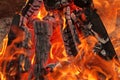 Embers, coals, sparks, fire and heat - burning flame. Fire background Royalty Free Stock Photo